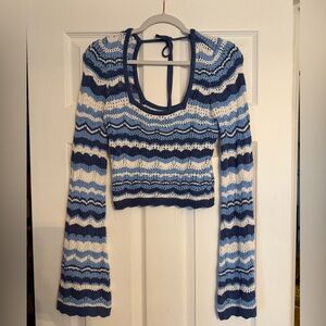 Hollister Blue and White Crochet Knit Top
